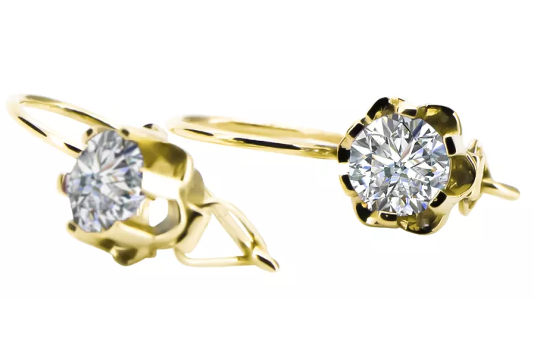 Вінтаж стиль Сережки Циркон 14K Жовте золото vec019y